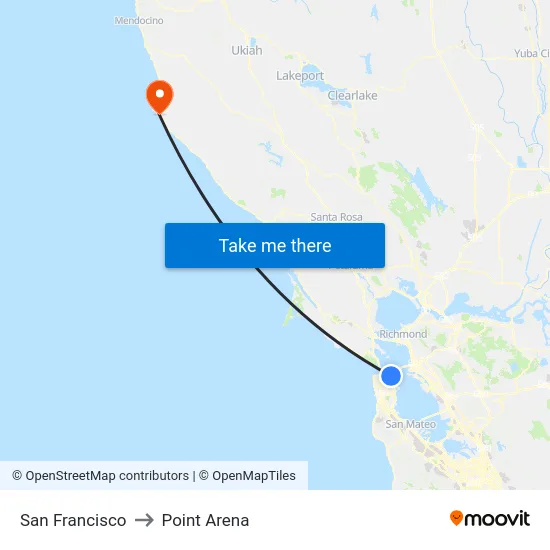 San Francisco to Point Arena map
