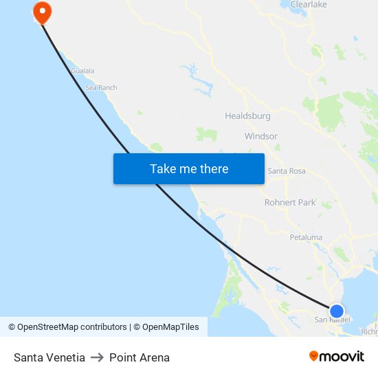Santa Venetia to Point Arena map