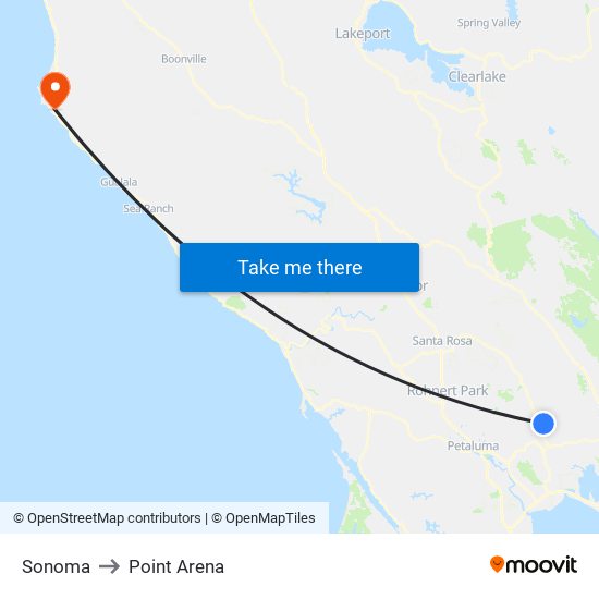 Sonoma to Point Arena map