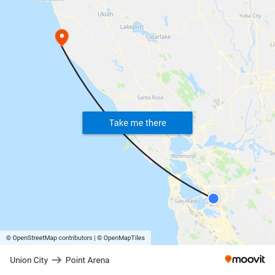 Union City to Point Arena map