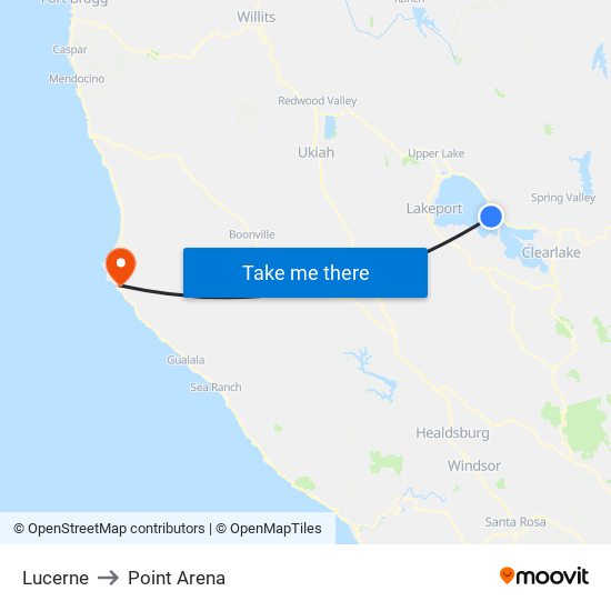 Lucerne to Point Arena map