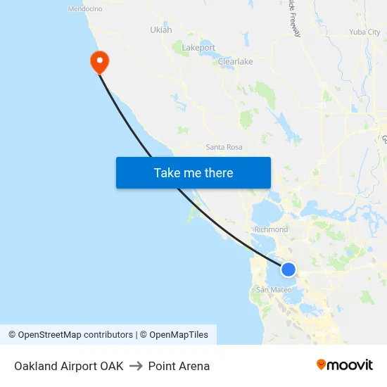 Oakland Airport OAK to Point Arena map