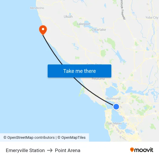 Emeryville Station to Point Arena map