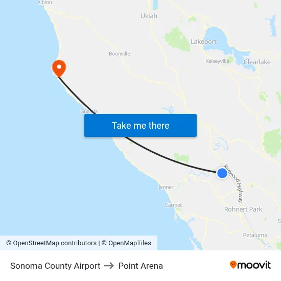 Sonoma County Airport to Point Arena map