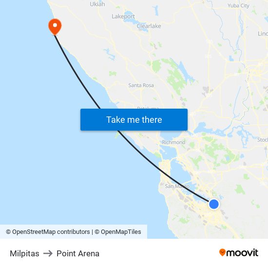 Milpitas to Point Arena map