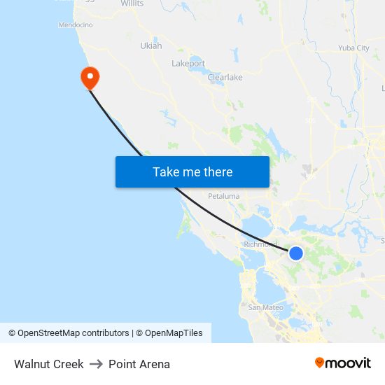 Walnut Creek to Point Arena map