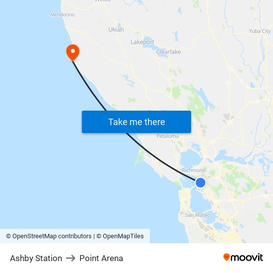 Ashby Station to Point Arena map