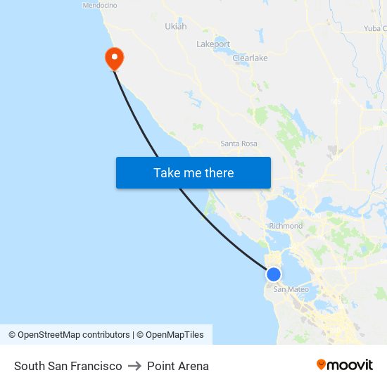 South San Francisco to Point Arena map