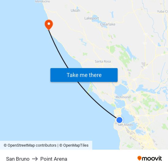 San Bruno to Point Arena map