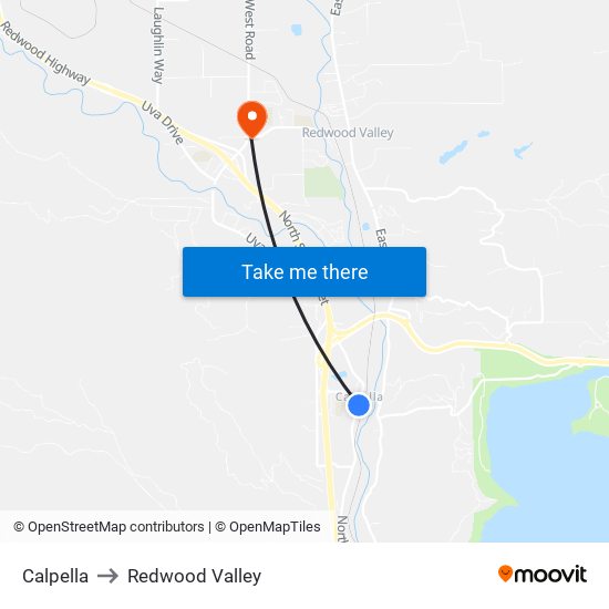 Calpella to Redwood Valley map