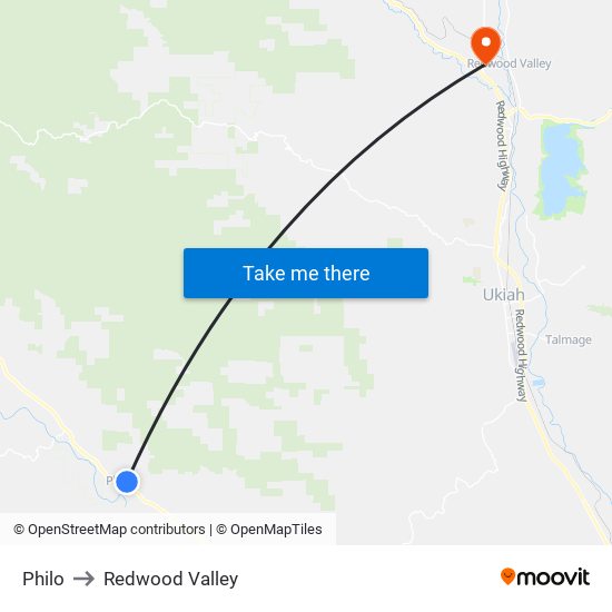 Philo to Redwood Valley map