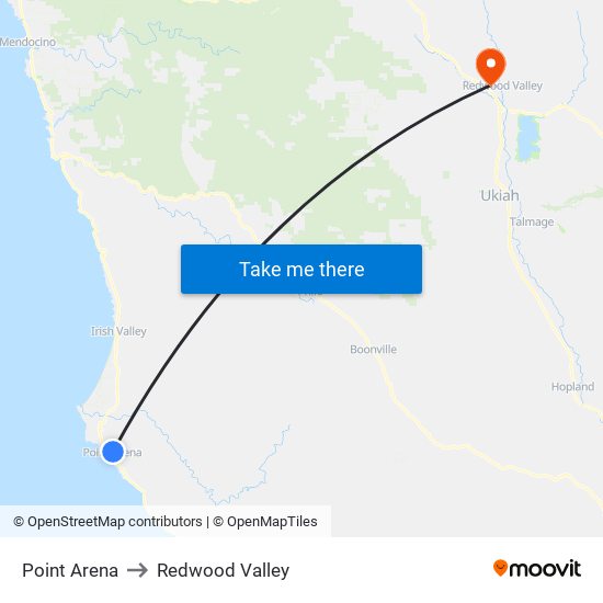 Point Arena to Redwood Valley map