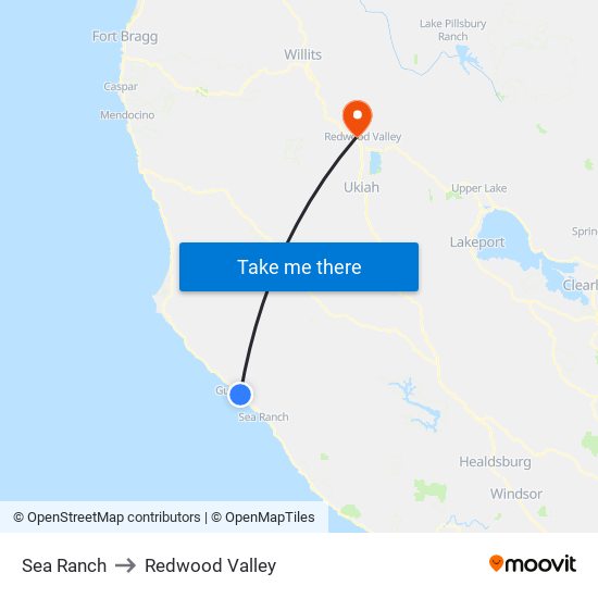 Sea Ranch to Redwood Valley map