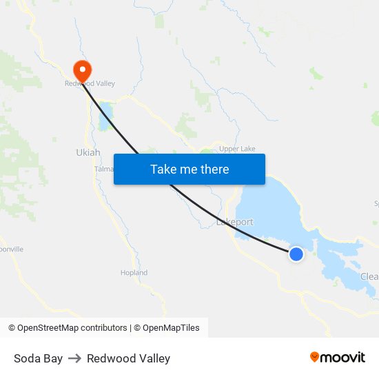 Soda Bay to Redwood Valley map