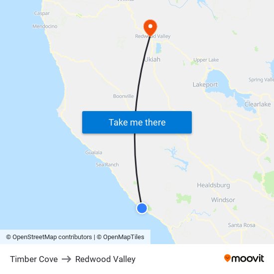 Timber Cove to Redwood Valley map