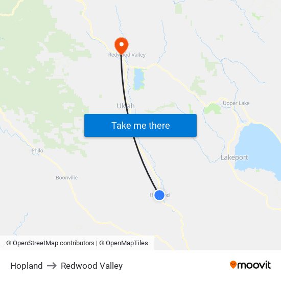 Hopland to Redwood Valley map