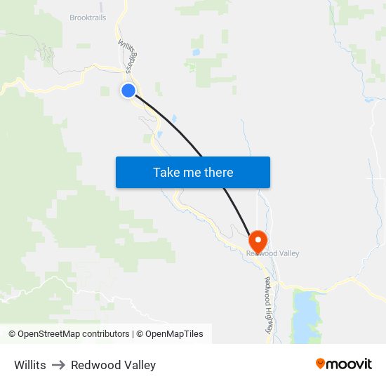 Willits to Redwood Valley map