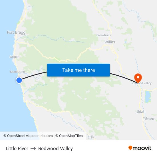 Little River to Redwood Valley map