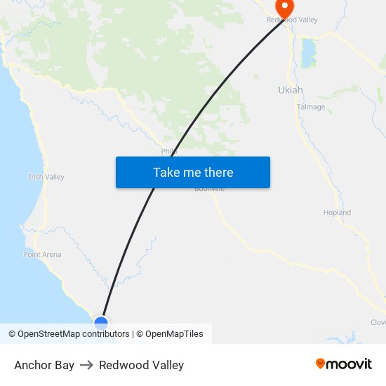 Anchor Bay to Redwood Valley map