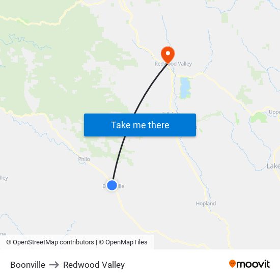 Boonville to Redwood Valley map