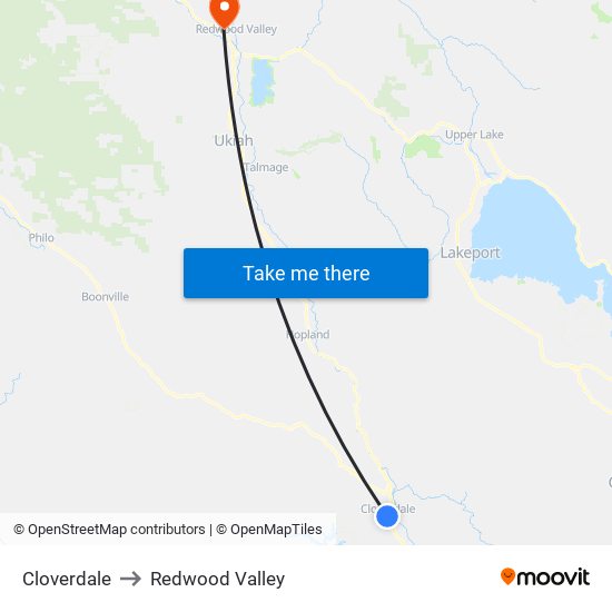 Cloverdale to Redwood Valley map