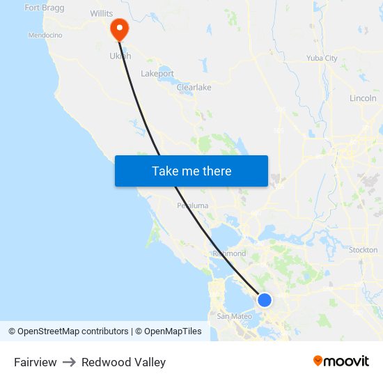 Fairview to Redwood Valley map
