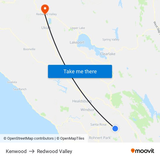 Kenwood to Redwood Valley map