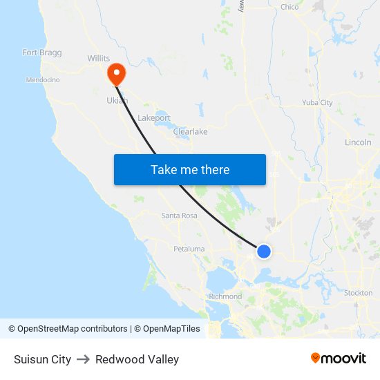 Suisun City to Redwood Valley map