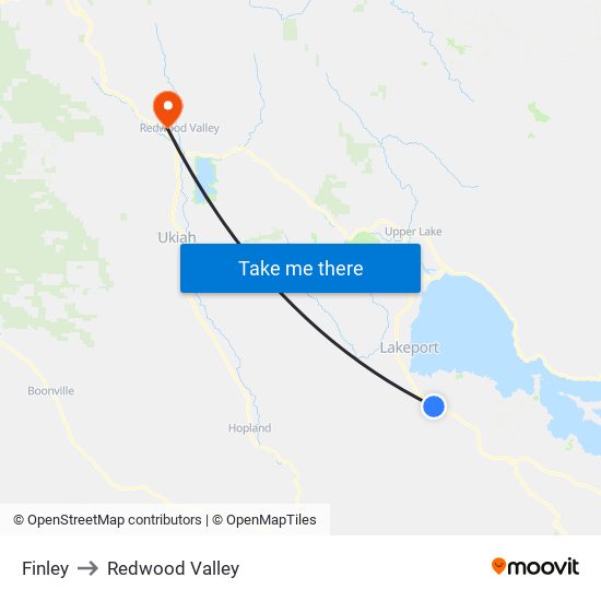 Finley to Redwood Valley map