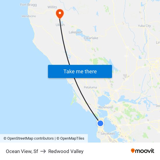 Ocean View, Sf to Redwood Valley map