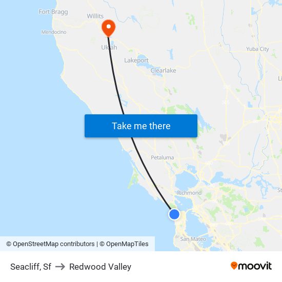 Seacliff, Sf to Redwood Valley map