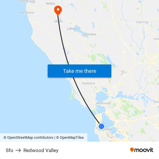 Sfo to Redwood Valley map