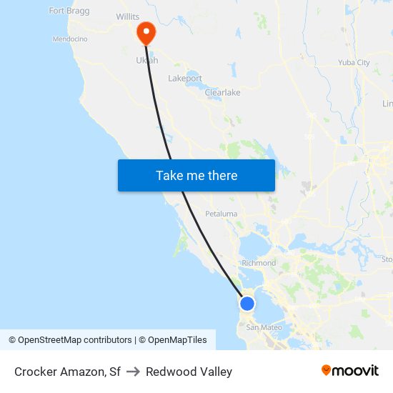 Crocker Amazon, Sf to Redwood Valley map