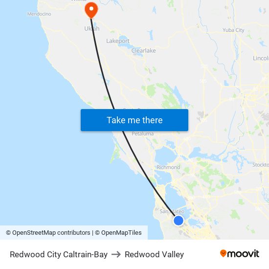 Redwood City Caltrain-Bay to Redwood Valley map