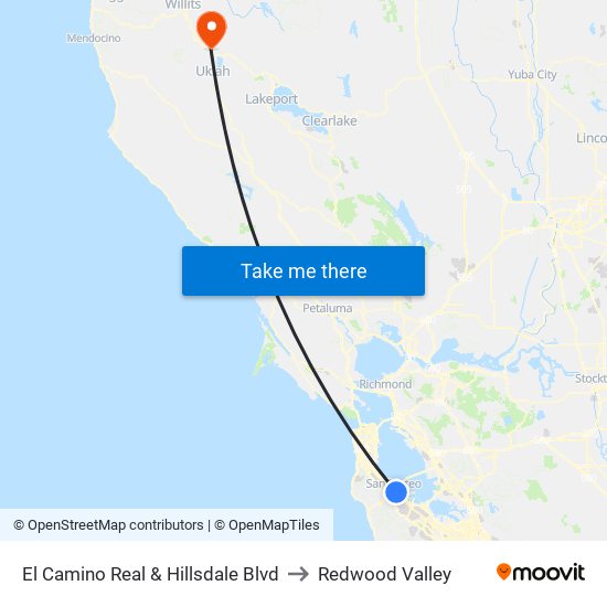 El Camino Real & Hillsdale Blvd to Redwood Valley map