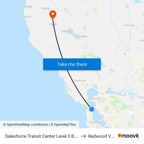 Salesforce Transit Center Level 3 Bus Deck to Redwood Valley map