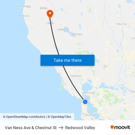 Van Ness Ave & Chestnut St to Redwood Valley map