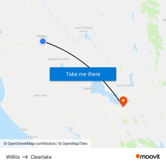 Willits to Clearlake map