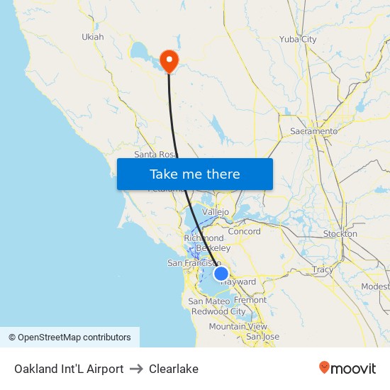 Oakland Int'L Airport to Clearlake map