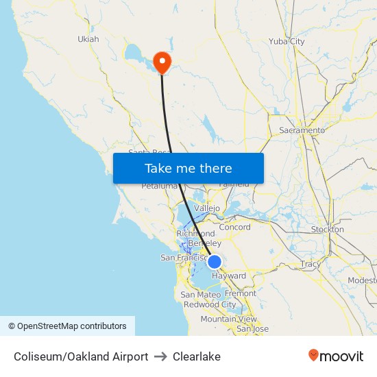Coliseum/Oakland Airport to Clearlake map