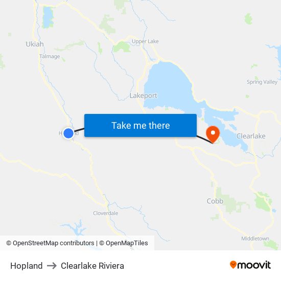 Hopland to Clearlake Riviera map