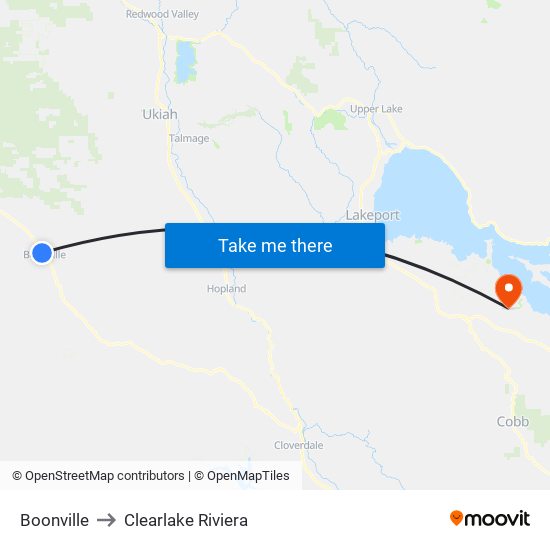 Boonville to Clearlake Riviera map