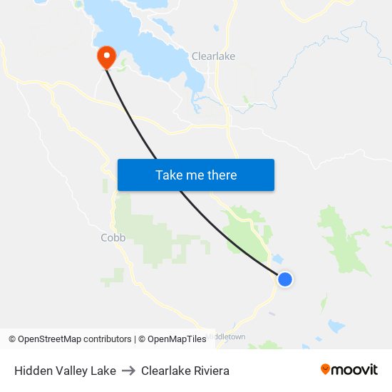 Hidden Valley Lake to Clearlake Riviera map