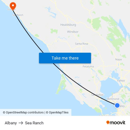 Albany to Sea Ranch map