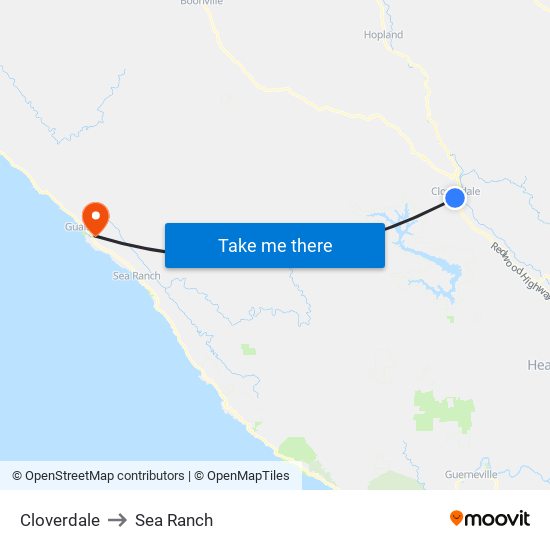 Cloverdale to Sea Ranch map
