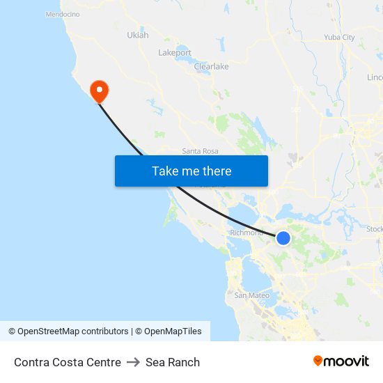 Contra Costa Centre to Sea Ranch map