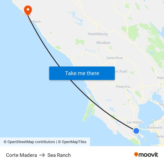 Corte Madera to Sea Ranch map