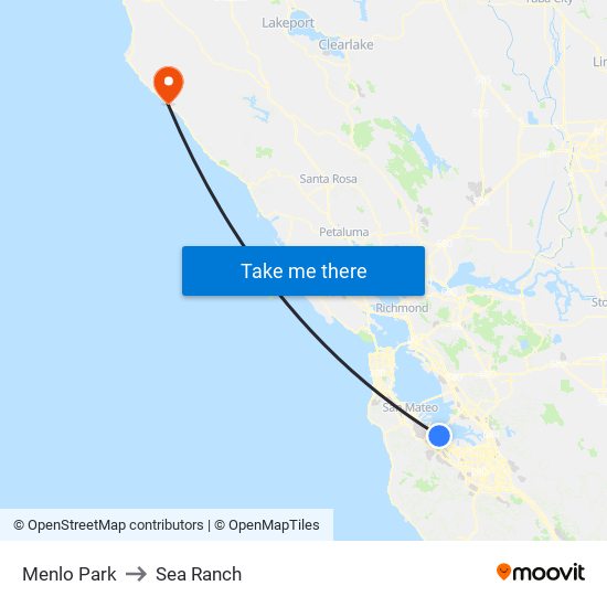 Menlo Park to Sea Ranch map
