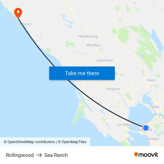 Rollingwood to Sea Ranch map