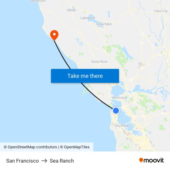 San Francisco to Sea Ranch map